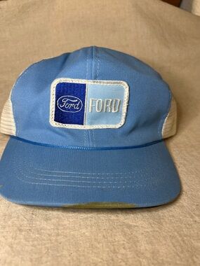 Vintage 1970s/80s Ford Twin Logo Trucker Mesh Hat - Adjustable Snapback